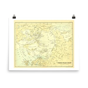Carta Polar Norte • Atlas Vintage • Pólo Norte • Mapa do Oceano Ártico • Mapa do Hemisfério Norte • Impressão de belas artes giclée