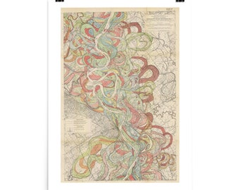 Mississippi River Map | Fine Art Print | Fine Art Poster | Art Print | Meander Belt Map Plate 22 Sheet 6