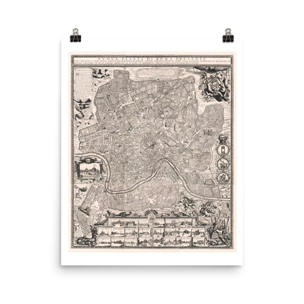 Map of Rome 1773 Fine Art Print • Vintage Map of Rome Reproduction • Giclee Fine Art Print