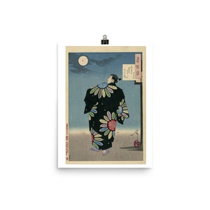Tsukioka Yoshitoshi &#39;Fukami Jikyu in Moonlight&#39; Ukiyo-e Japanese Woodblock Print • Portrait of a Samurai • Giclee Fine Art Print