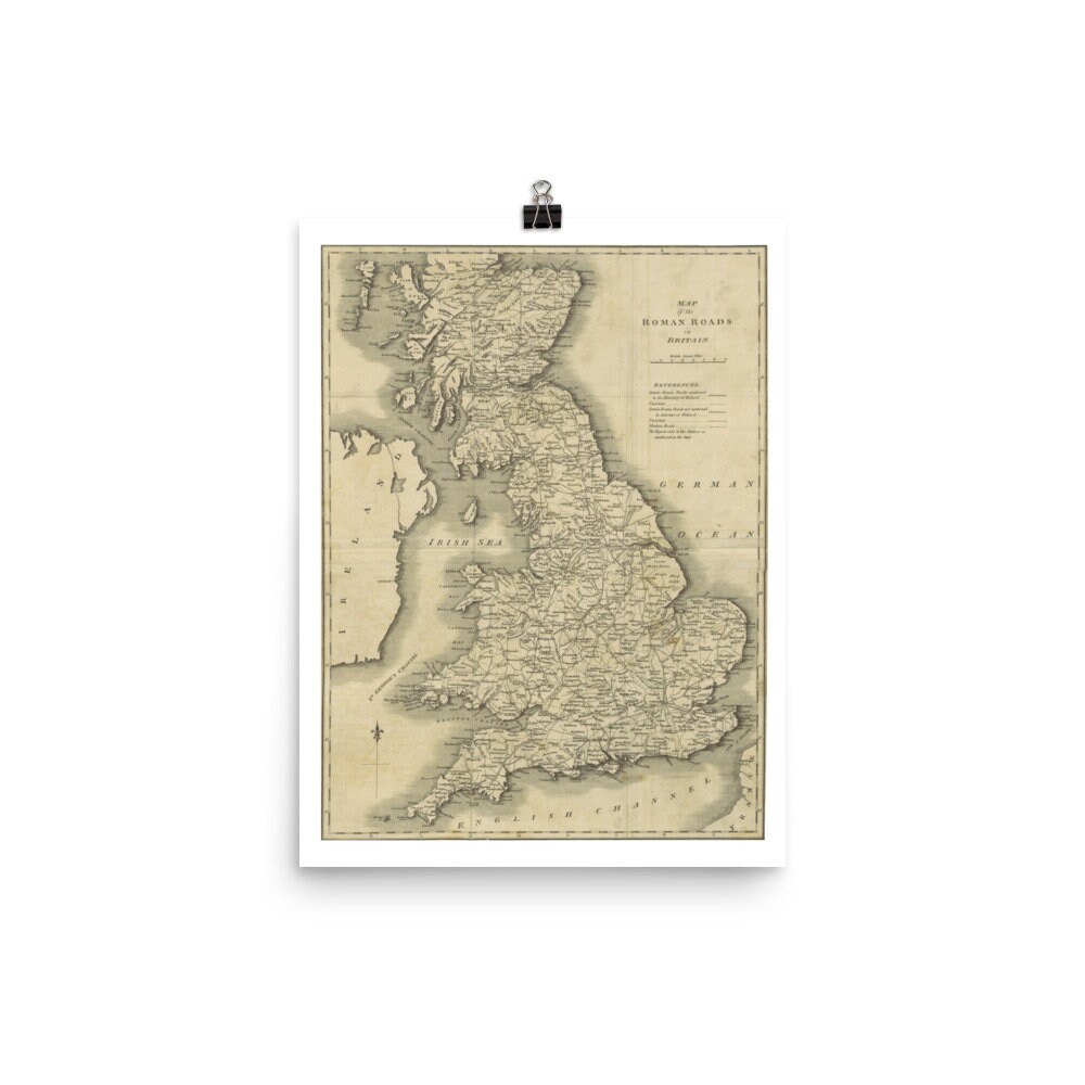 Vintage Map of Roman Roads in Britain Fine Art Print Antique Map ...