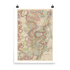 Landkarte Prints - River Map - Mississippi River - Fine Art Print - Fine Art Poster - Mäander Gürtel Karte Teller 22 Blatt 1