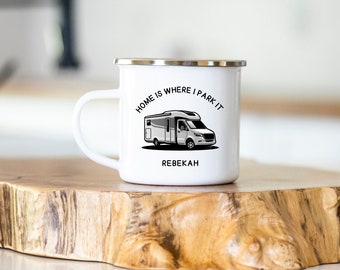 Home is Where I Park It Personalised Motorhome Camping Mug/Enamel Camping Mug