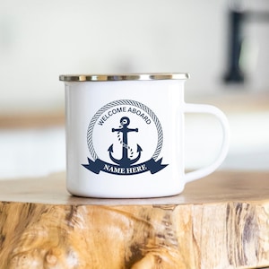 Personalised Boat Gift, Boating Mug, Nautical, Enamel, Gift for Boat Owner, Sailor Gift