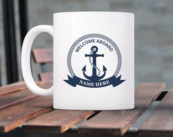 Personalised Welcome Aboard Mug/ Boating/Personalised Gift