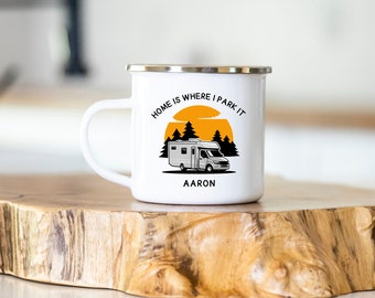 Home is Where I Park It Personalised Motorhome Camping Mug/Enamel Camping Mug