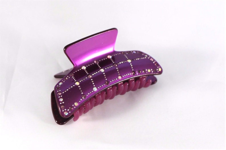 New Purple Metallic Diamond Hair Clip Claw w/Purple and Clear Etsy