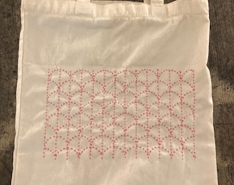 borsa in tela con ricamo sashiko rosa