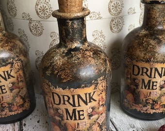 Steampunk Alice in Wonderland Bottle. Steampunk Bottle. Alice Bottle. Drink Me Bottle. Alice in Wonderland Gift. Alice in Wonderland Decor.
