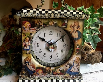 Alice in Wonderland . Alice in Wonderland Clock. Backwards Clock.  Crazy Clock.Alice in Wonderland Gift. Alice in Wonderland Decor.