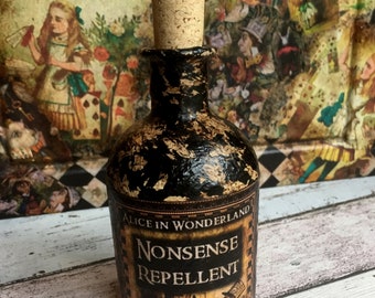 Steampunk Bottle. Gothic Bottle. Goth. Steampunk Alice in Wonderland Bottle. Drink Me Bottle. Curious Concoction. Alice in Wonderland Decor.