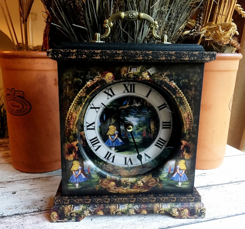 Alice in Wonderland Clock. Cheshire Cat Clock. Mad Hatters Tea Party. Alice in Wonderland Decor. Unique Clock. Alice Clock. Cheshire Cat. image 1