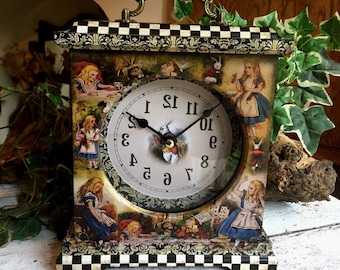 Alice in Wonderland Backwards Clock . Alice in Wonderland Clock. Alice in Wonderland Gift. Alice in Wonderland Decor. 5th Anniversary Gift