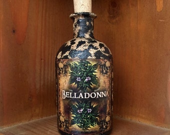 Practical Magic. Steampunk Bottle. Belladonna. Belladonna Bottle. Halloween Decor. Gothic Home Decor. Steampunk Decor. Steampunk Gift.