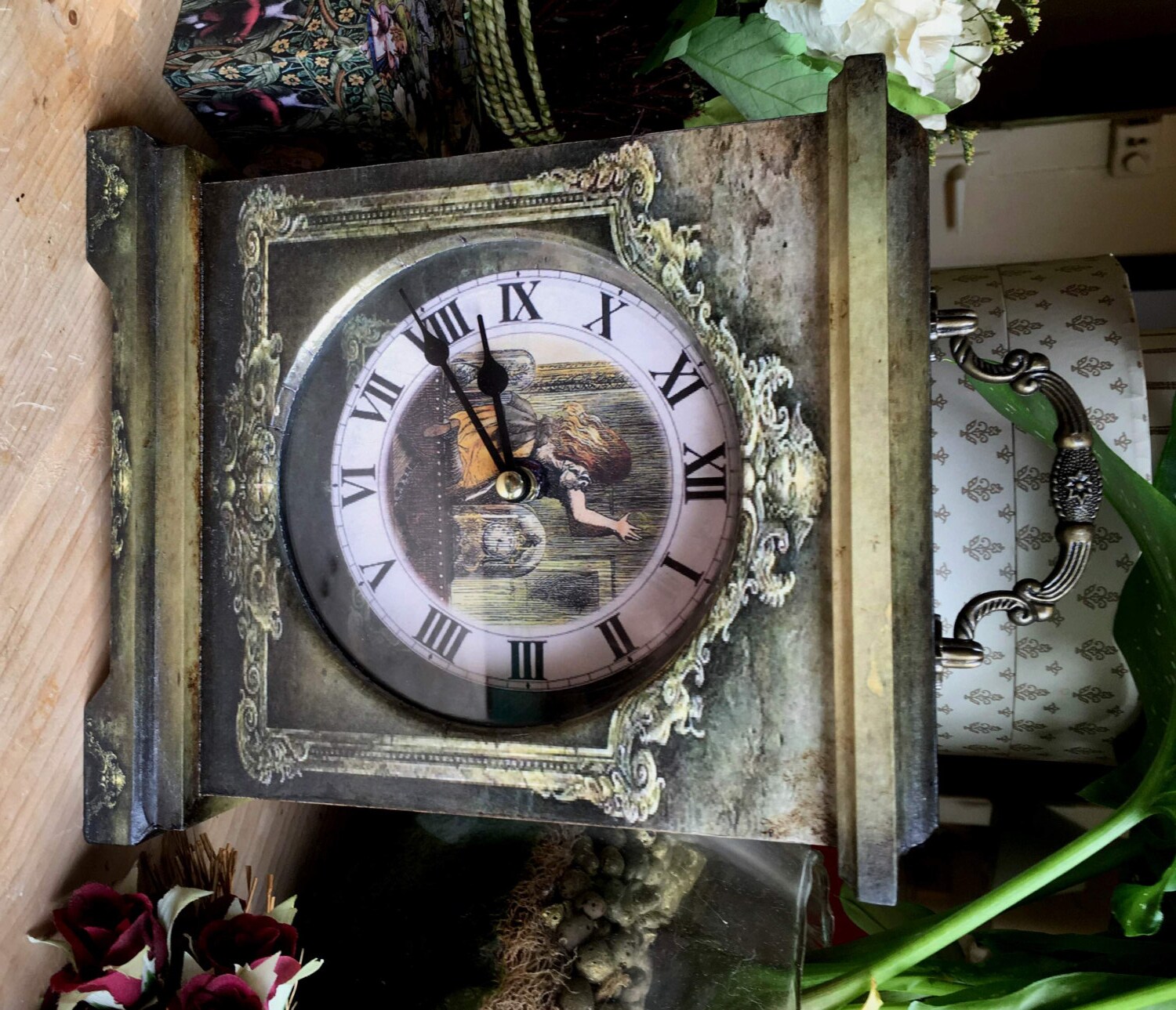 Alice Through the Looking Glass Clock. Victorian Style Clock.