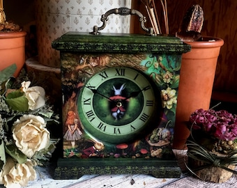 Alice in Wonderland Clock. Cheshire Cat Clock. Alice in Wonderland Gifts. Girlfriend Gift. Down the Rabbit Hole Clock. Unique Clock. Unique.