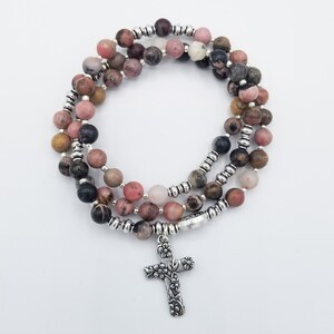 Pink / Black Rhodonite Stretch Rosary Bracelet