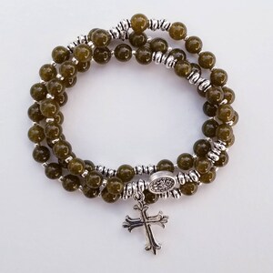 Olive Jade Stretch Rosary Bracelet