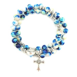 Blue, Green and White Jade Stretch Rosary Bracelet