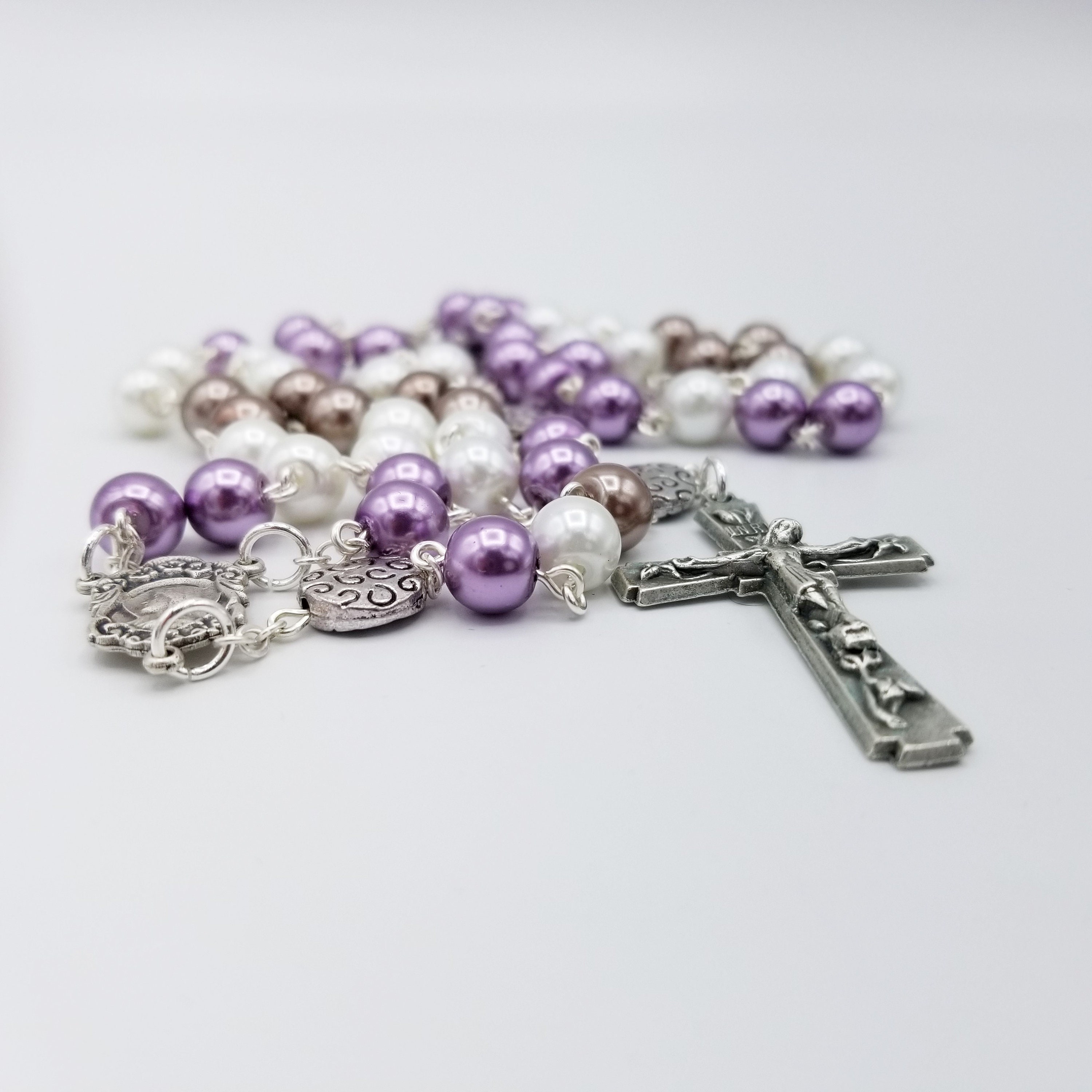 Lavender / White / Taupe Swirl Rosary - Etsy