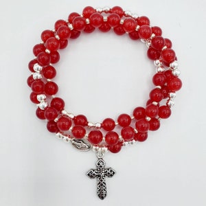 Translucent Red Jade Stretch Rosary Bracelet