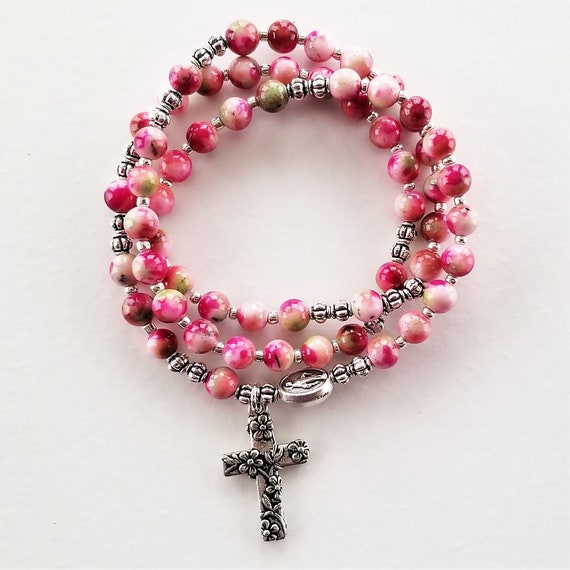 Blue Jade Handcrafted Rosary Bracelet with Tibetan Silver Accents Gift Boxed