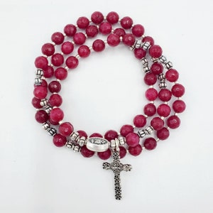 Raspberry Mountain Jade Stretch Rosary Bracelet