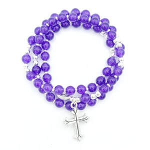 Bright Purple Jade Stretch Rosary Bracelet