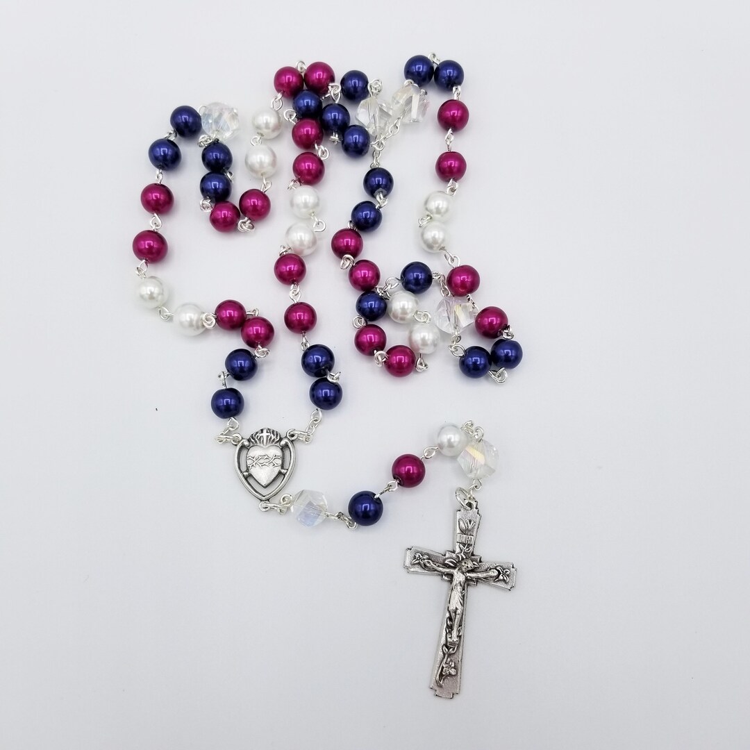 Navy / Magenta / White Sacred Heart Rosary - Etsy