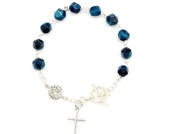 Blue-Green Tiger Eye Rosary Bracelet