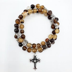 Brown Striped Agate Stretch Rosary Bracelet