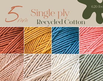 5mm - Cordon macramé simple pli - 620 pieds - Corde en coton recyclé