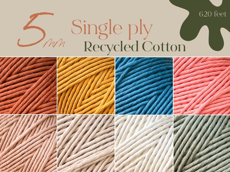 5mm Single Ply Macrame Cord 620 feet Recycled Cotton Rope image 1