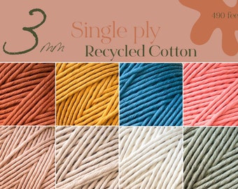 3mm - Single Ply Macrame Cord - 490 Feet Recycled Cotton Rope