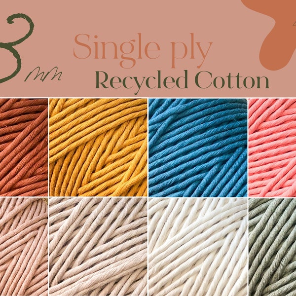 3mm - Single Ply Macrame Cord - 490 Feet Recycled Cotton Rope