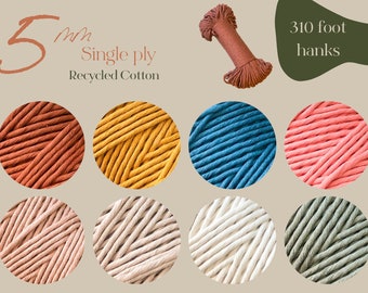 5mm - Single Ply Macrame Cord - 310 feet - Recycled Cotton Rope Hanks