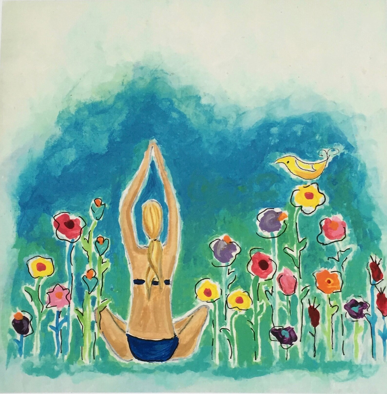 Yoga Art,whimsical Yoga Art, Yoga Studio Decor, Yoga Gift, Yoga Girl