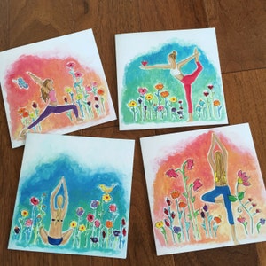 Sale!! Yoga series -  Yoga greeting cards, yoga notecards, Yoga art, Floral, Whimsical, Art cards, yoga girl, yoga gift )