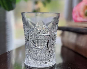 EAPG McKee “Sunburst” Tumbler, Water Glass, Whiskey Glass, AKA Aztec Sunburst, Pres Cut Star/Cane, C. 1909 … Beautifil Old Whiskey Glass!!!