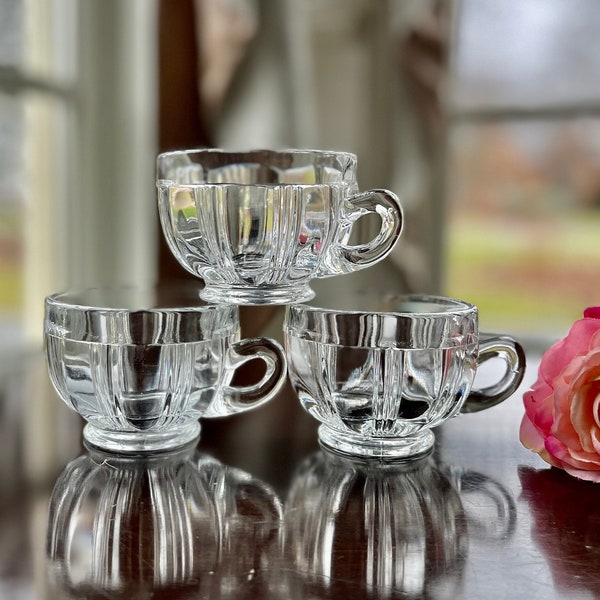 3 Fostoria Punch Cups “Sun Ray” #2510, Gorgeous Crystal Art Deco Lines, Thick Clear Brilliant Glass ….. 1930’s GORGEOUS!