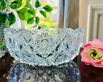 ABP American Brilliant Crystal Bowl, Sawtooth Edge, Early 1900’s Cut Glass Centerpiece Bowl … Sparkly, Brilliant and Stunning!