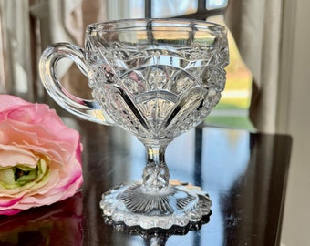 5 Pedestal Punch Cups, Cambridge Glass “Wheat Sheaf” #2660 AKA Yoked Daisy, Near Cut and Very Rare Find! C 1908 … Exceptionally Pretty!