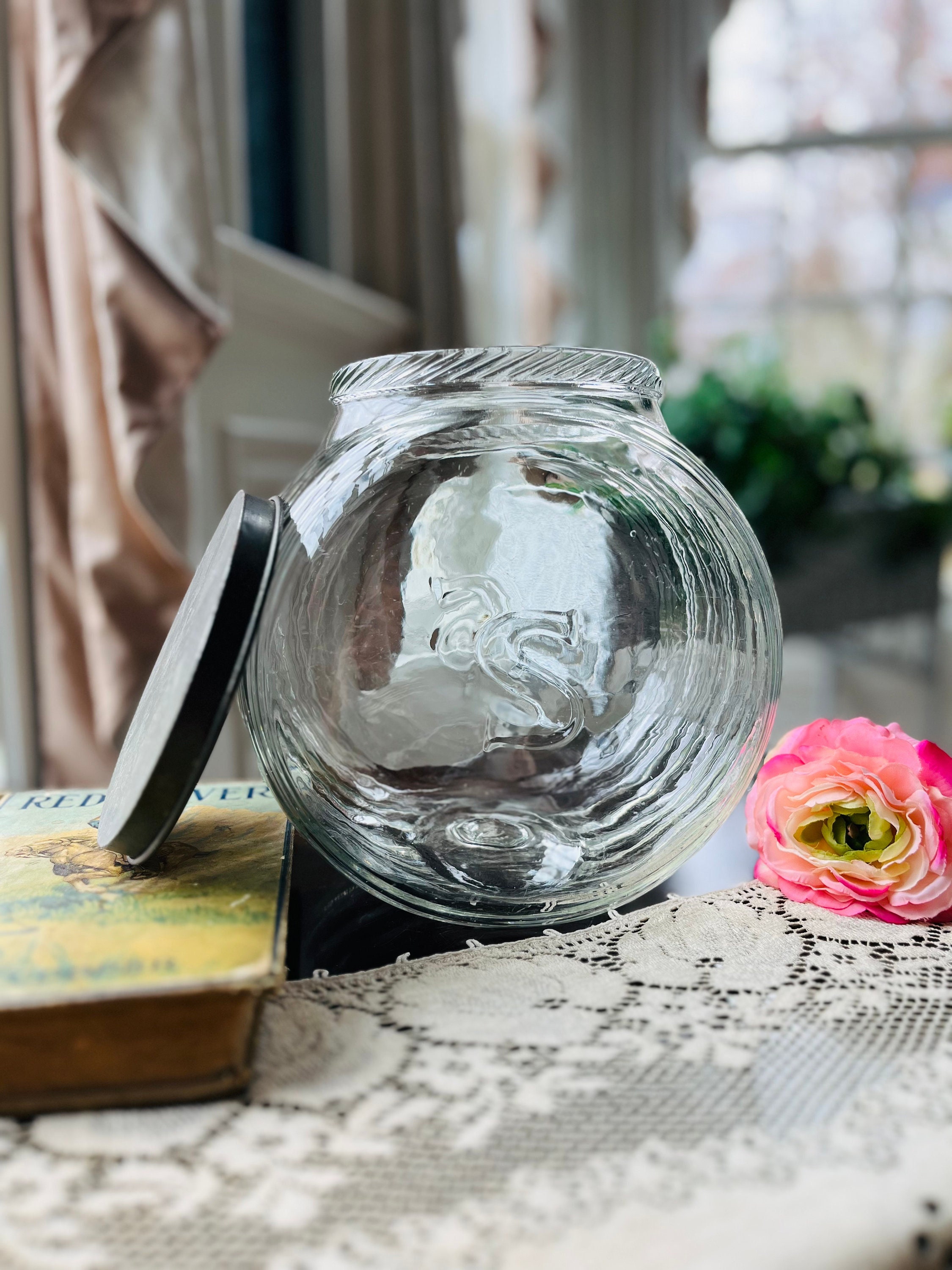 1924 Hoosier Clear Glass Sugar Jar With ORIG Lid, Sellers Glass Storage  Candy Jar, Counter Jar, Container Canister, Embossed Pat APL 19 24