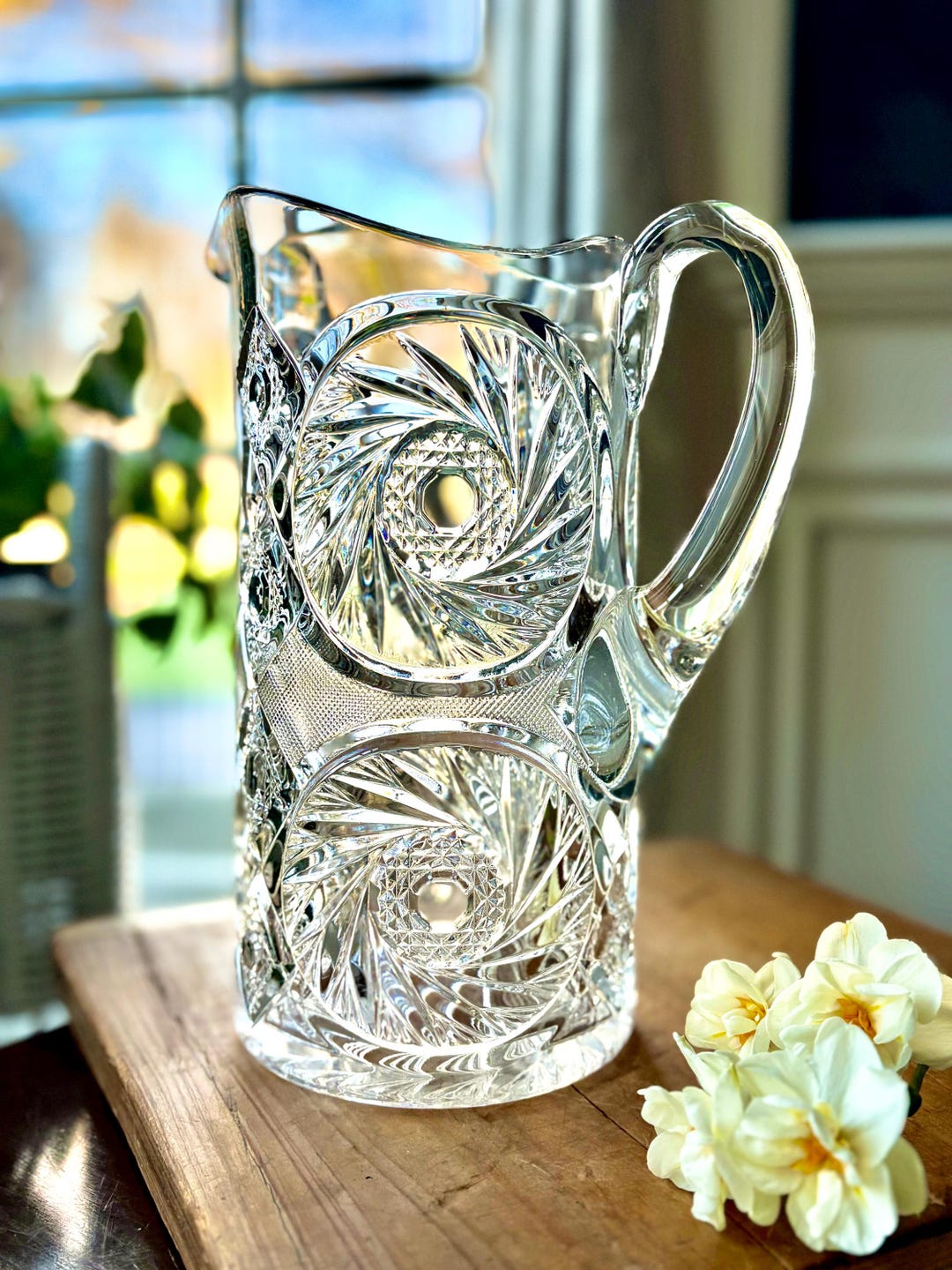 EAPG 1890 Mckee “aztec” Pitcher, 10”, 64 Oz., Marked Pres Cut, Large ...