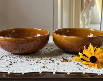 2 Vintage McCoy Cereal Bowls, Soup, Snack Bowls, Mid Century Tableware, Smooth Glazed Brown Ceramic … Rare Estate Find