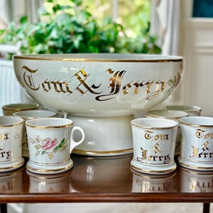 1920's Dresden 9 PC Tom and Jerry Set, LG. Bone China Footed Bowl