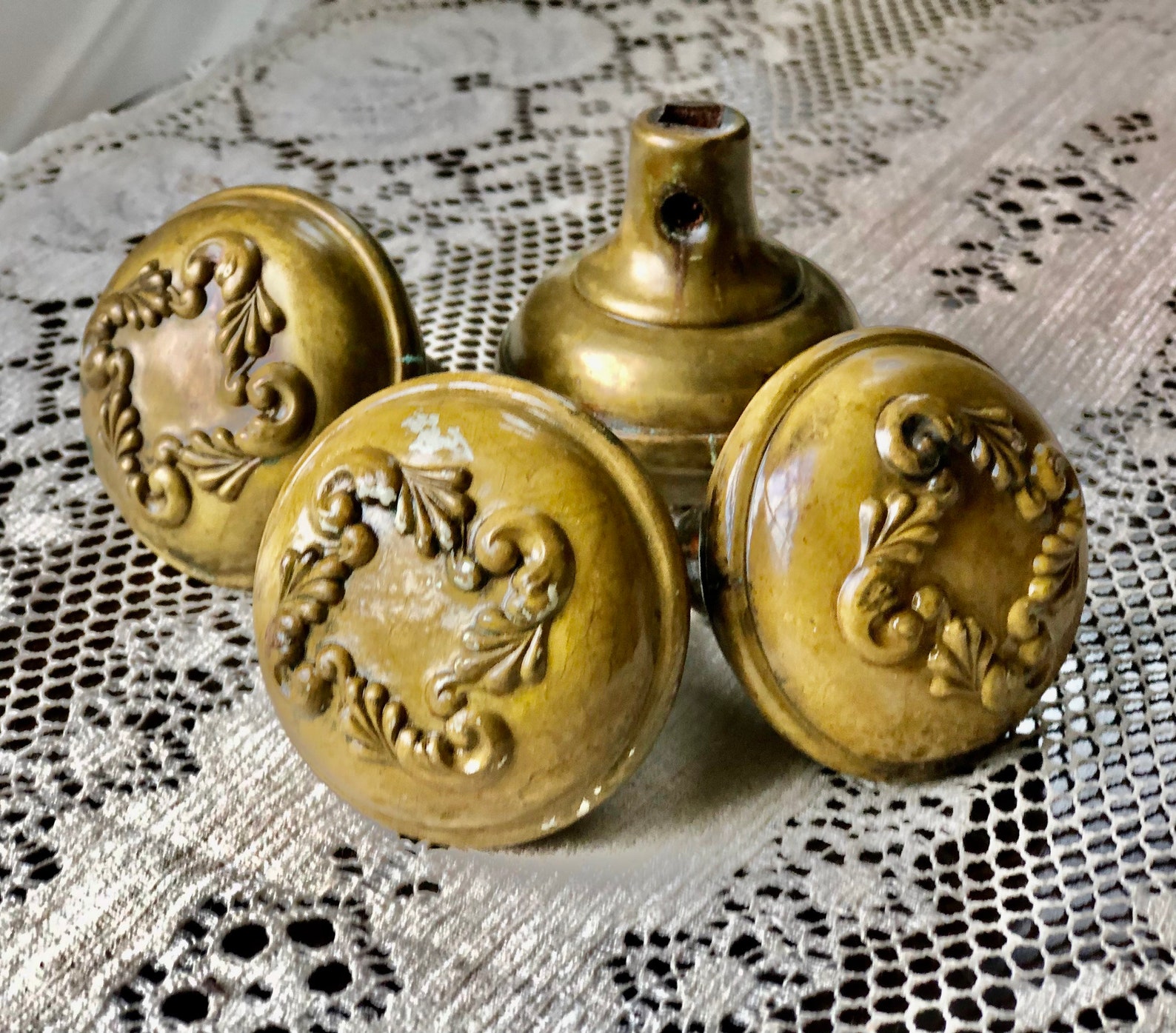 Four 4 Brass Art Nouveau Door Knobs Circa Early 1900s Etsy