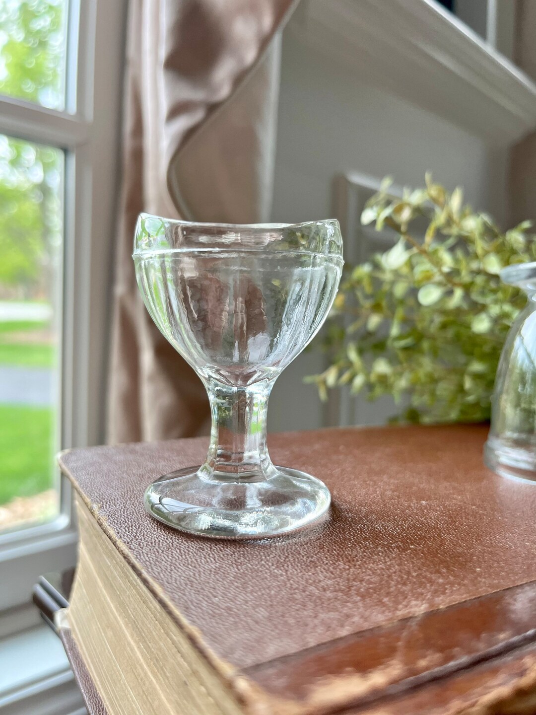 Antique Glass Eye Cup, Eye Wash Cup, Unusual Shot Glass, Old Wavy Glass