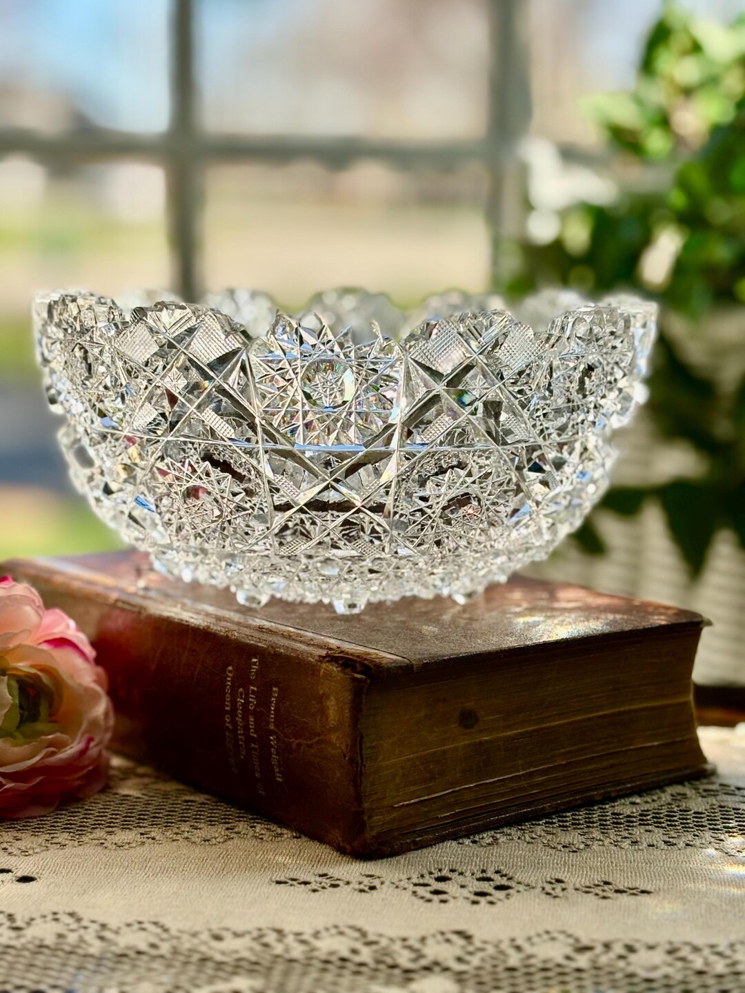 ABP American Brilliant Crystal Bowl, 8”, Hunt Royal Pattern, Sawtooth ...