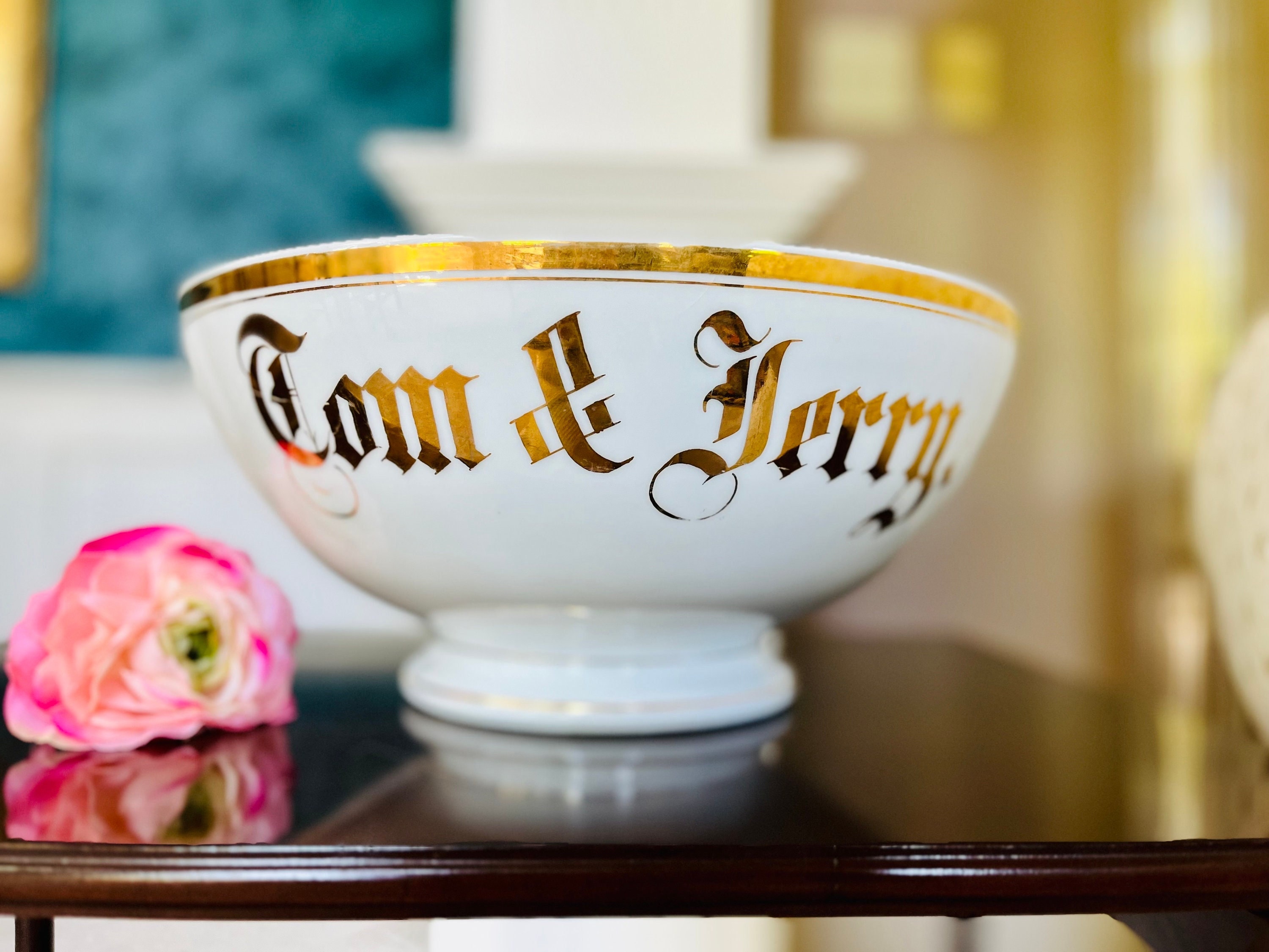 Antique Joseph Schlachter Tom and Jerry Bowl, Hand Painted